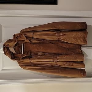 Brown leather fur lined coat
